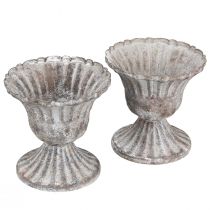 Product Decorative Cup Rustic Antique Goblet Grey White Ø8cm H8.5cm 2pcs