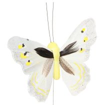 Product Decorative butterfly on wire yellow 8cm 12pcs