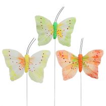Product Decorative butterflies on wire colored 8.5cm 12 pcs