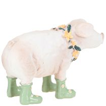 Product Decorative pig with rubber boots – Funny farm figurine with flower wreath 15.5cm