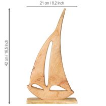 Product Decoration Sailboat Wood on Base Natural Maritime H57,5cm
