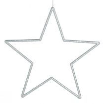 Product Decorative stars silver Christmas tree decorations with glitter 18cm 8 pcs