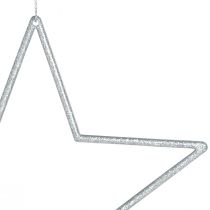Product Decorative stars silver Christmas tree decorations with glitter 18cm 8 pcs