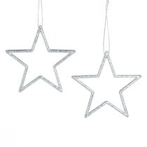 Product Decorative stars Christmas stars for hanging silver 7.5cm 40 pcs