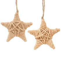 Product Decorative stars for hanging raffia hemp tree decoration 7.5cm 8 pieces