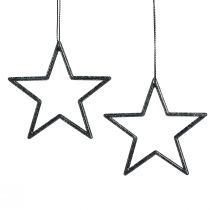 Product Decorative stars for hanging black glitter Ø7.5cm 40 pcs