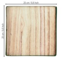 Product Decorative tray metal square green wooden base 25.5×25.5cm