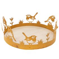 Product Decorative tray, table decoration with birds, spring decoration, rusted metal, Ø20cm H8.5cm