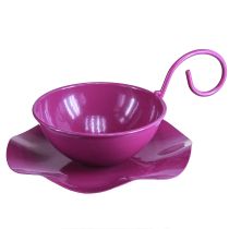 Product Decorative Cup Metal Teacup on Plate Purple Ø11.5cm H8cm 2pcs