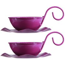 Product Decorative Cup Metal Teacup on Plate Purple Ø11.5cm H8cm 2pcs
