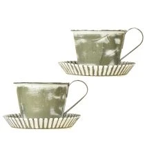 Product Decorative cup metal white washed antique Ø9cm H8cm 2pcs