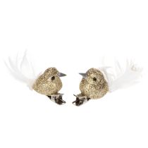Product Decorative pair of doves, decorative birds with clip, golden, 5cm, 4 pieces