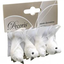 Product Decorative Dove Pair Decorative Birds with Clip White L5cm 4 Pcs