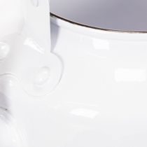 Product Decorative teapot, planter, metal, white, shabby chic, Ø8.6cm, H16cm, vintage decorative flower pot