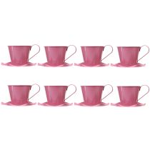 Product Decorative tea cup metal cup with plate pink Ø12 H10cm 8 pcs