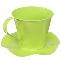 Product Decorative tea cup metal with plate light green Ø12 H10cm 8 pcs