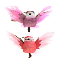 Deco birds on the clip pink / purple 9cm 8pcs