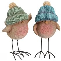 Product Decoration Bird with Hat Winter Decoration Blue Green H18cm 2 Pcs