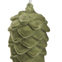 Product Decorative cone hanger pine cones green flocked 11.5cm 6 pcs