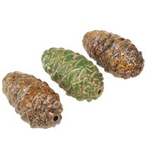Product Decorative ceramic pine cones, assorted green, yellow, brown, 8.5cm, 6 pieces