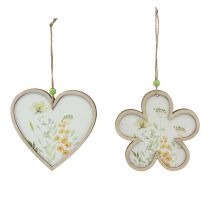 Product Decorative Pendant Wooden Flower Heart Motif Flowers 12cm 6 Pcs