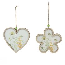 Product Decorative pendant wood flower heart motif flowers 12cm 6pcs