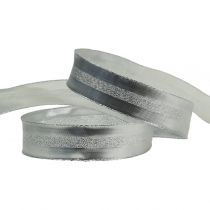 Product Deco ribbon silver with stripes 25mm 20m
