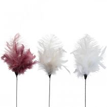 Product Decorative Feathers on Stick Bird Feathers White/Cream/Old Pink 3 Pcs
