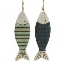 Product Deco fish maritime hanging decoration wooden fish blue L16cm 4pcs