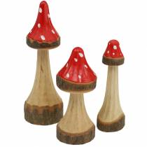Decorative toadstools made of wood red, natural 13.5cm - 19cm 3pcs
