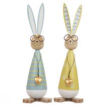 Decorative bunny with glasses Easter decoration wood metal Easter bunny 29cm 2pcs