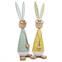 Decorative bunny with glasses Easter decoration wood metal Easter bunny 29cm 2pcs