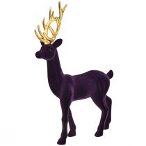 Deco deer reindeer purple gold flocked figure H37cm
