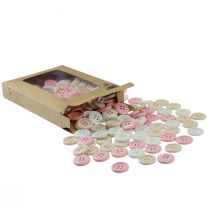 Product Decorative buttons for crafts wood Ø2cm cream pink white 210pcs