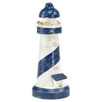 Product Decoration lighthouse wood blue white maritime Ø7.5cm H19cm