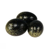 Decorative Easter eggs real chicken egg black with gold glitter H5.5–6cm 10 pieces