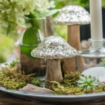 Product Deco mushroom wood wooden mushroom with golden mosaic pattern H12cm
