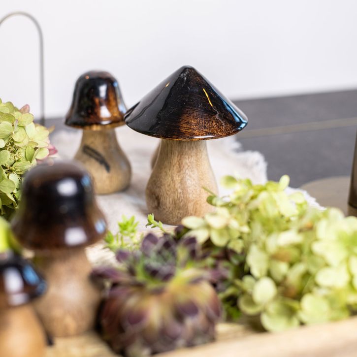 Decorative mushroom wooden mushroom natural brown gloss effect Ø7.5cm H10cm