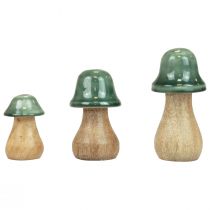 Decorative mushrooms wooden mushrooms dark green glossy H6/8/10cm set of 3