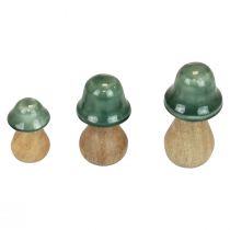 Product Decorative mushrooms wooden mushrooms dark green glossy H6/8/10cm set of 3