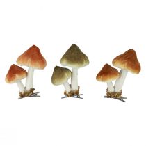 Product Decorative mushrooms with clip autumn decoration flocked assorted 9cm 3pcs