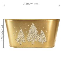 Product Oval Metal Gold Planter with Glitter Tree Design 24×13×12.5cm