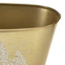 Product Oval Metal Gold Planter with Glitter Tree Design 24×13×12.5cm