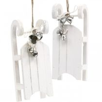 Deco sleigh white silver with bell cord L13cm 4pcs