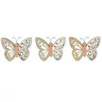 Decorative butterfly wood flowers 15x12cm natural/colorful 3pcs