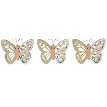 Product Decorative butterfly wood flowers 15x12cm natural/colorful 3pcs