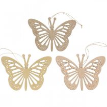 Deco butterflies deco hanger beige/pink/yellow 12cm 12pcs