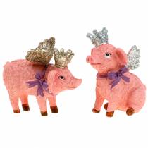 Decorative figure pig with crown 9cm 2pcs
