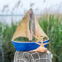 Deco sailboat wood mango, wooden ship blue H27.5cm