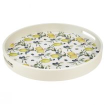 Product Decorative tray white tray olives and lemons wood Ø35cm